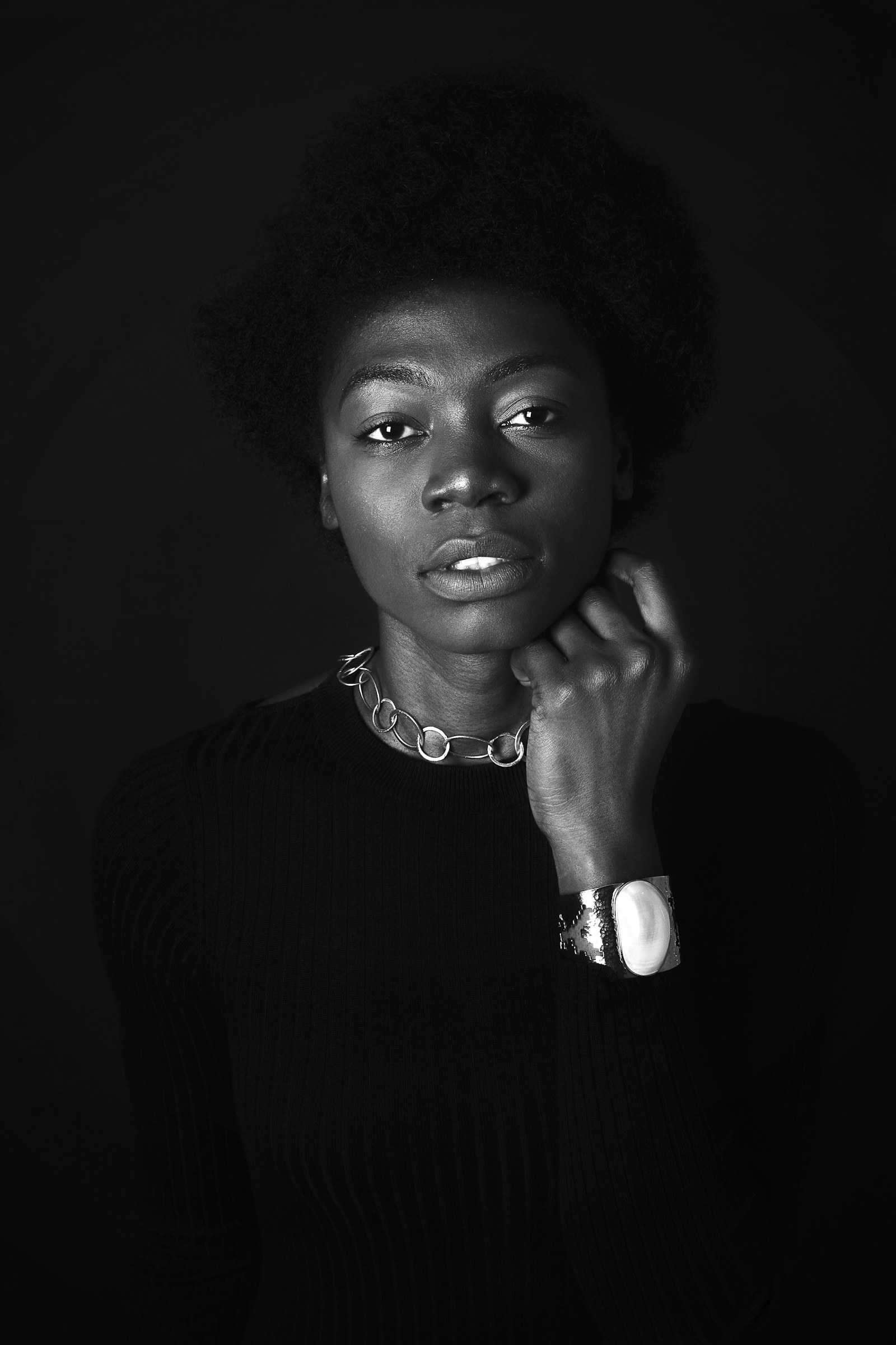 Honest expression. A moment of connection, held in black and white.